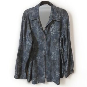 Tall Girl Canada Blue Gray Womens Party Top Button Size Large Floral Paisley